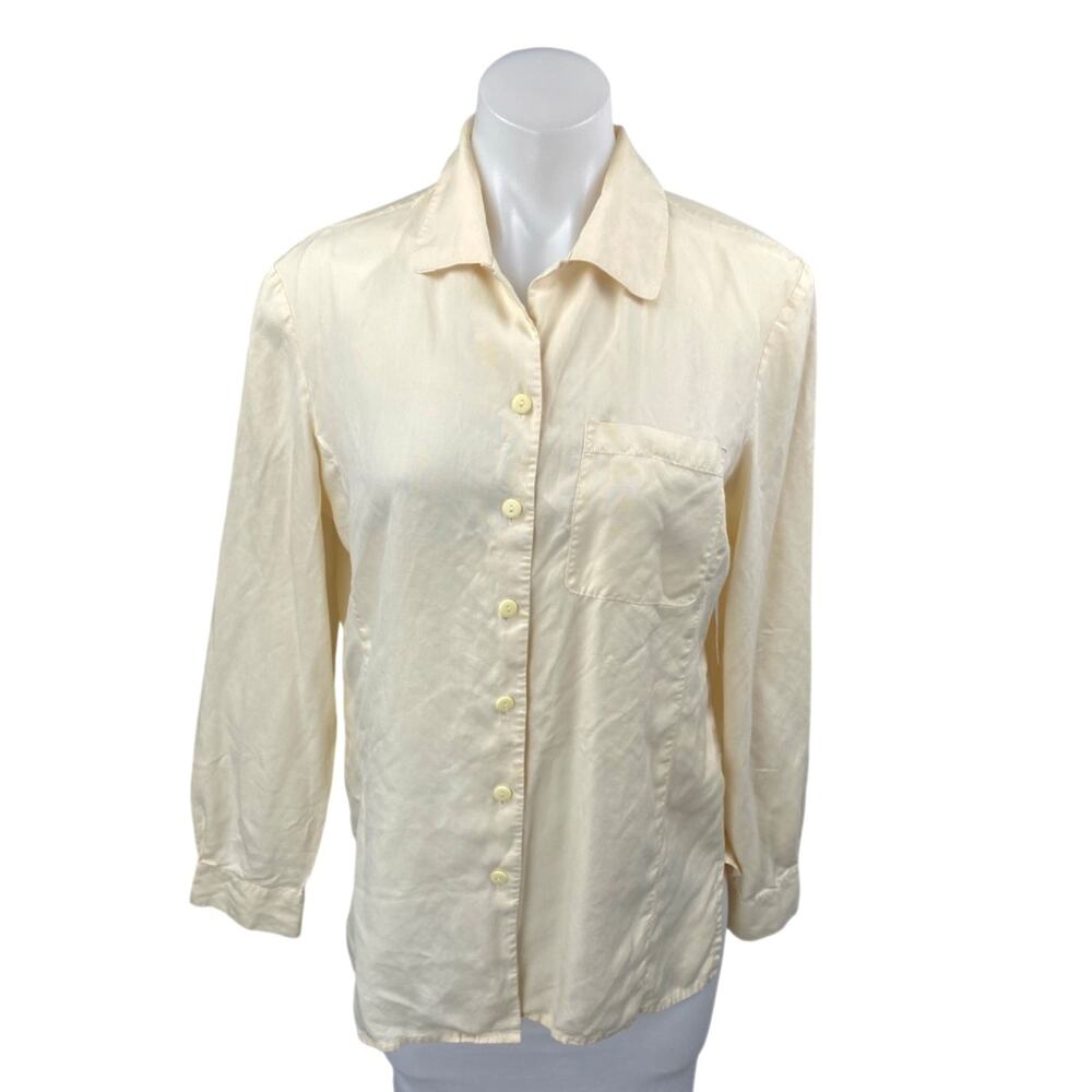 Vintage Anna and Frank Yellow 100% Silk Long Sleeve Button Up Shirt Top Size S
